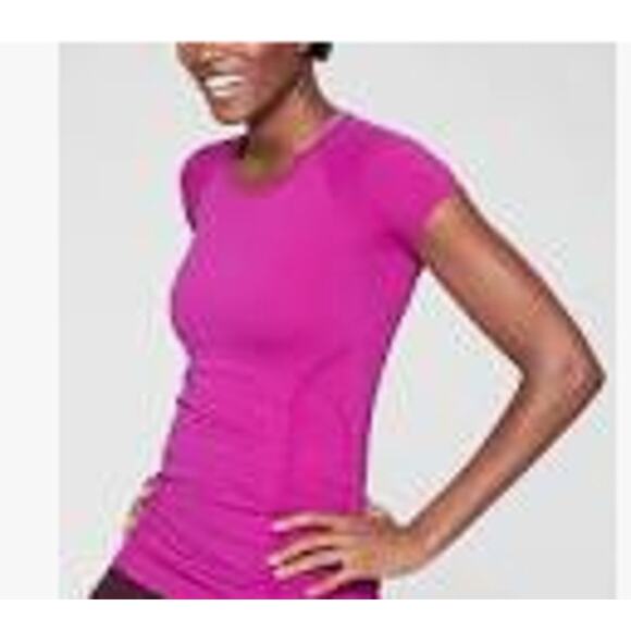 Athleta Womens Purple Speedlight Seamless Tee Size L Workout Gym Cinched T-Shirt - Picture 3 of 7